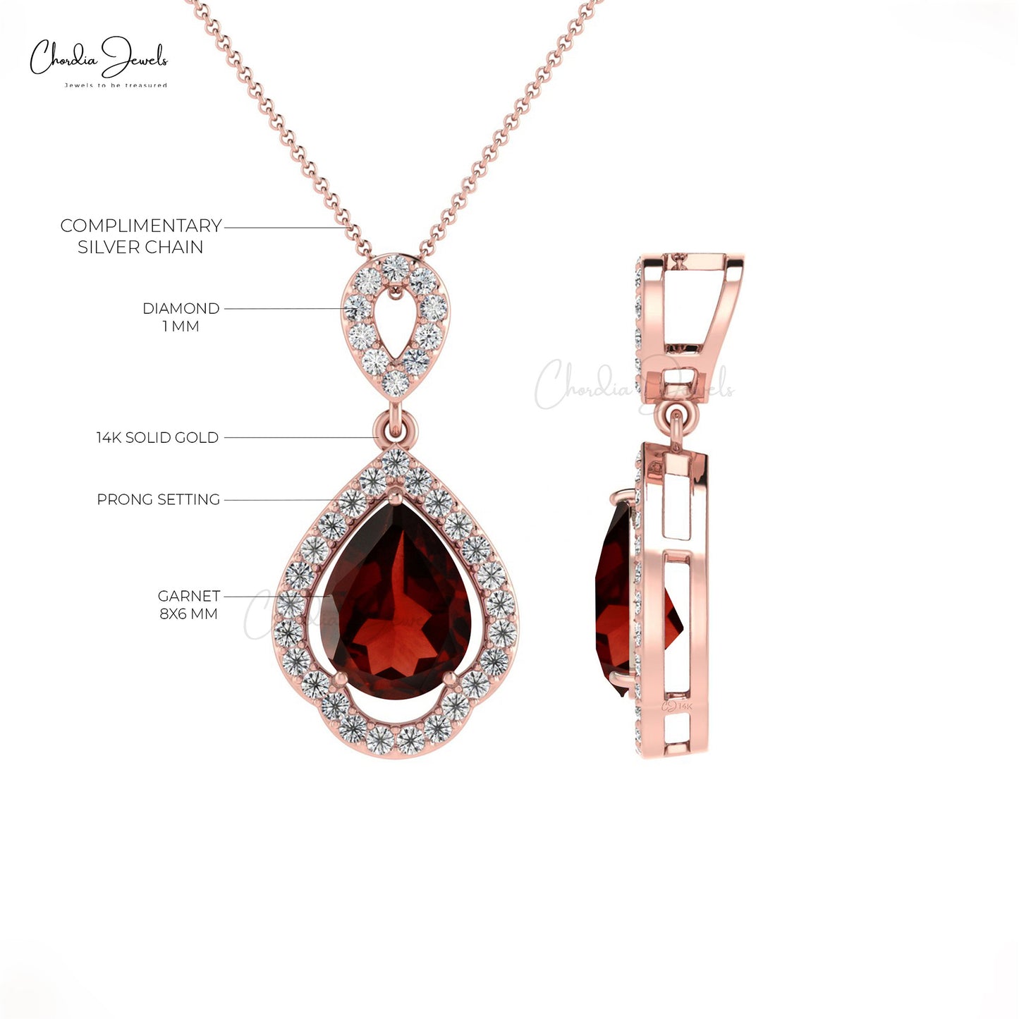 Load image into Gallery viewer, Genuine 8X6MM Garnet and Diamond Art Deco Pendant in 14K Gold
