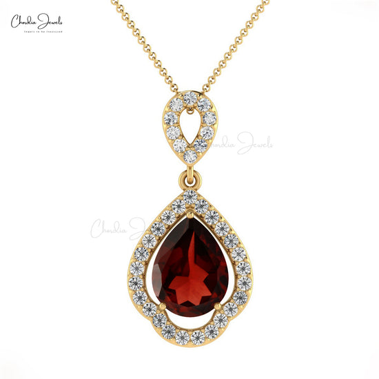 Load image into Gallery viewer, Genuine 8X6MM Garnet and Diamond Art Deco Pendant in 14K Gold
