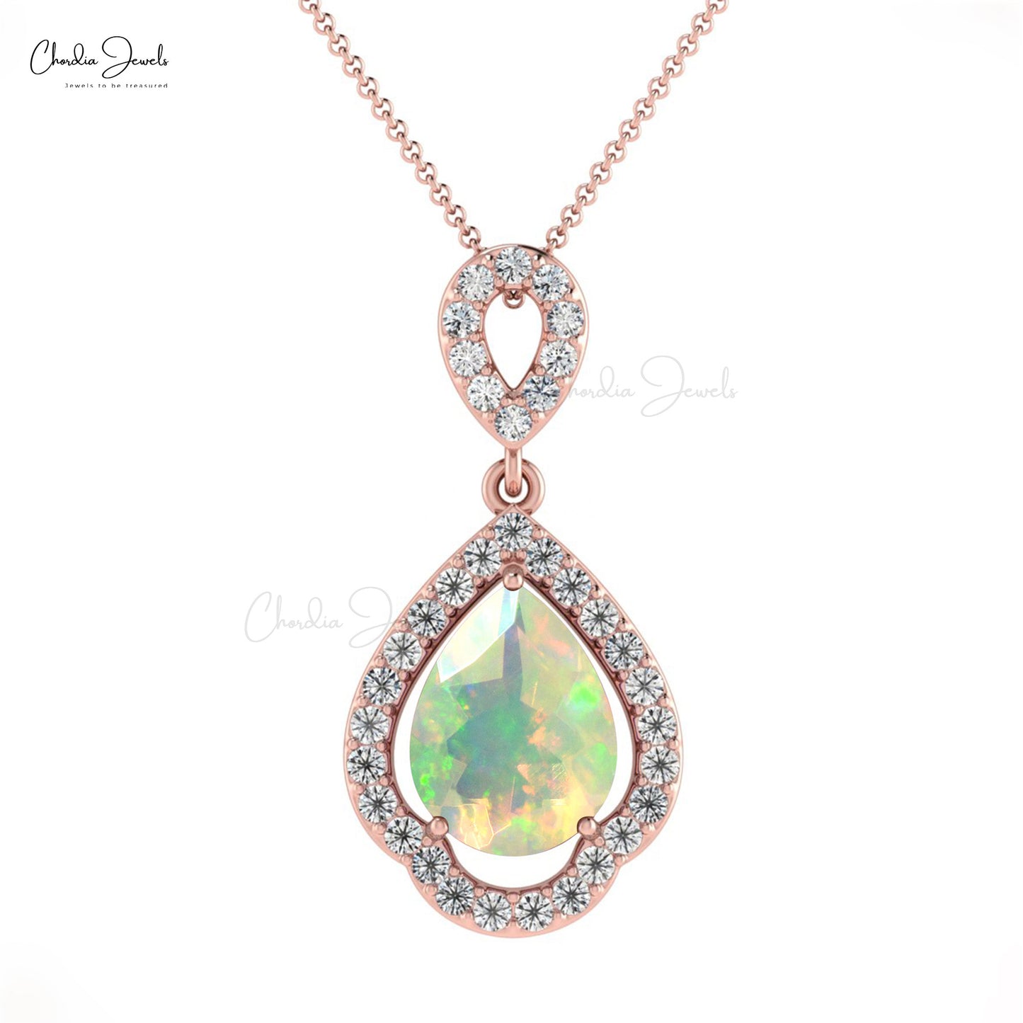Load image into Gallery viewer, 8X6MM Opal Art Deco Pendant in 14K Gold for Her
