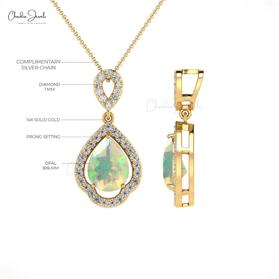 Load image into Gallery viewer, 8X6MM Opal Art Deco Pendant in 14K Gold for Her
