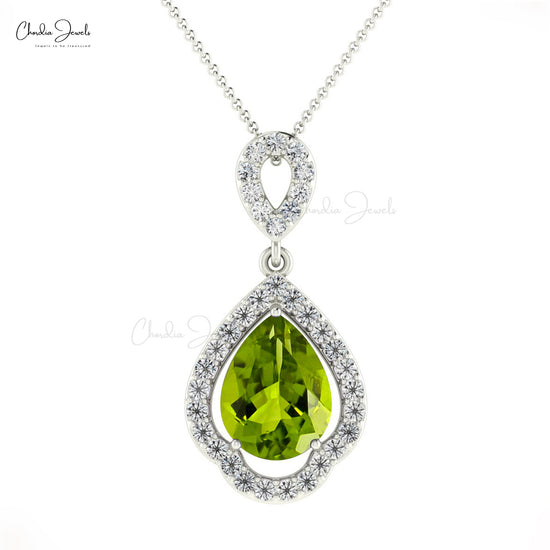Dangle Diamond Pendant With 1.07 Ct Peridot Art Deco Handmade Pendant In 14k Pure Gold