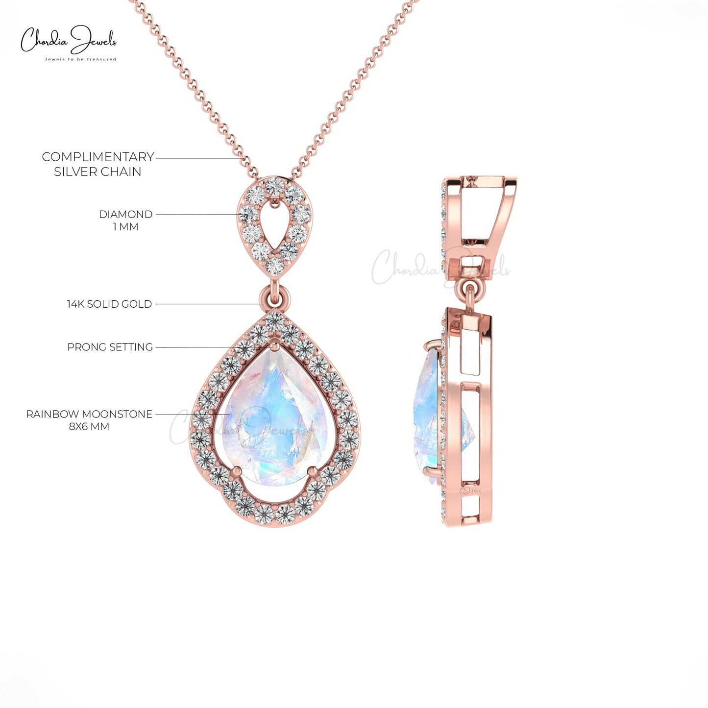 Load image into Gallery viewer, Unique Art Deco Rainbow Moonstone Pendant with Complimentary Silver Chain
