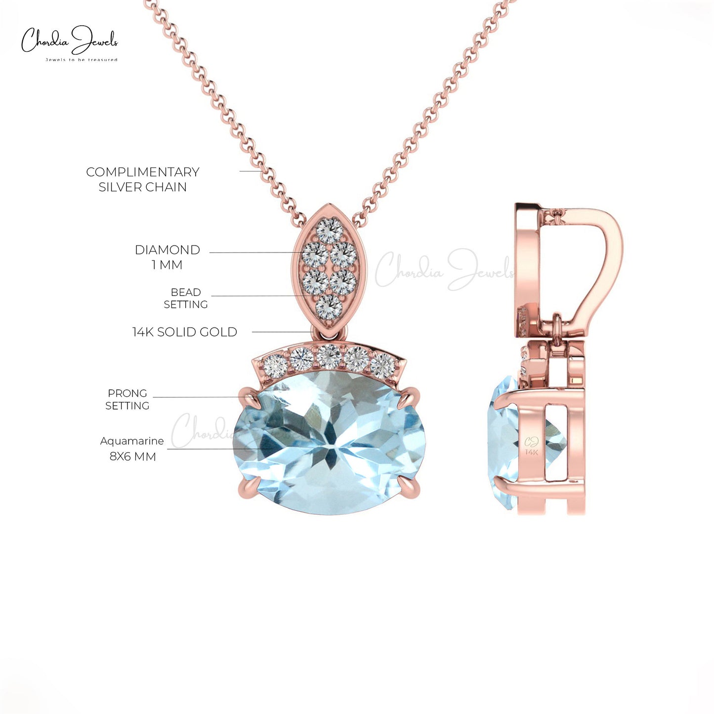 March Birthstone Aquamarine Diamond Dainty Pendant in 14K Gold