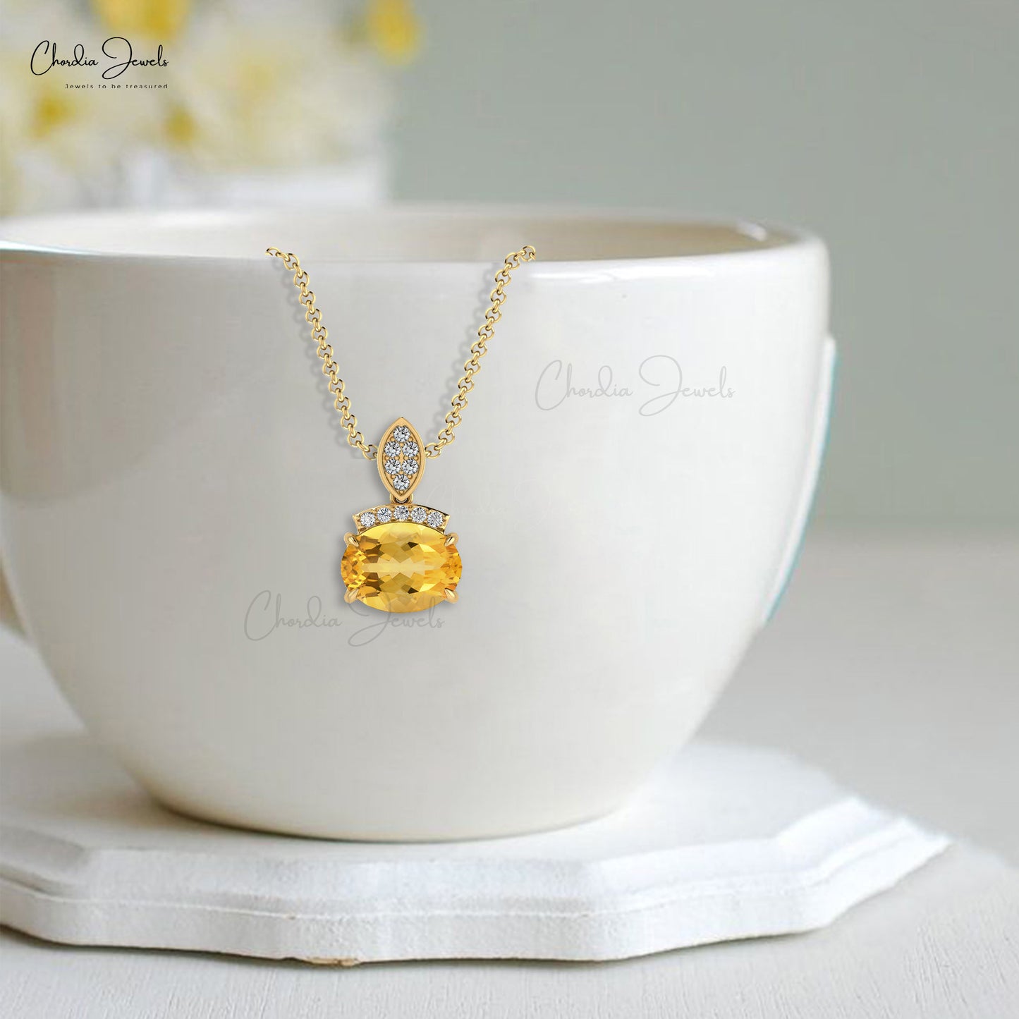 14k Solid Gold Natural Citrine Pendant, 8x6mm Oval Cut Gemstone Dainty Pendant, November Birthstone Pendant Gift for Her