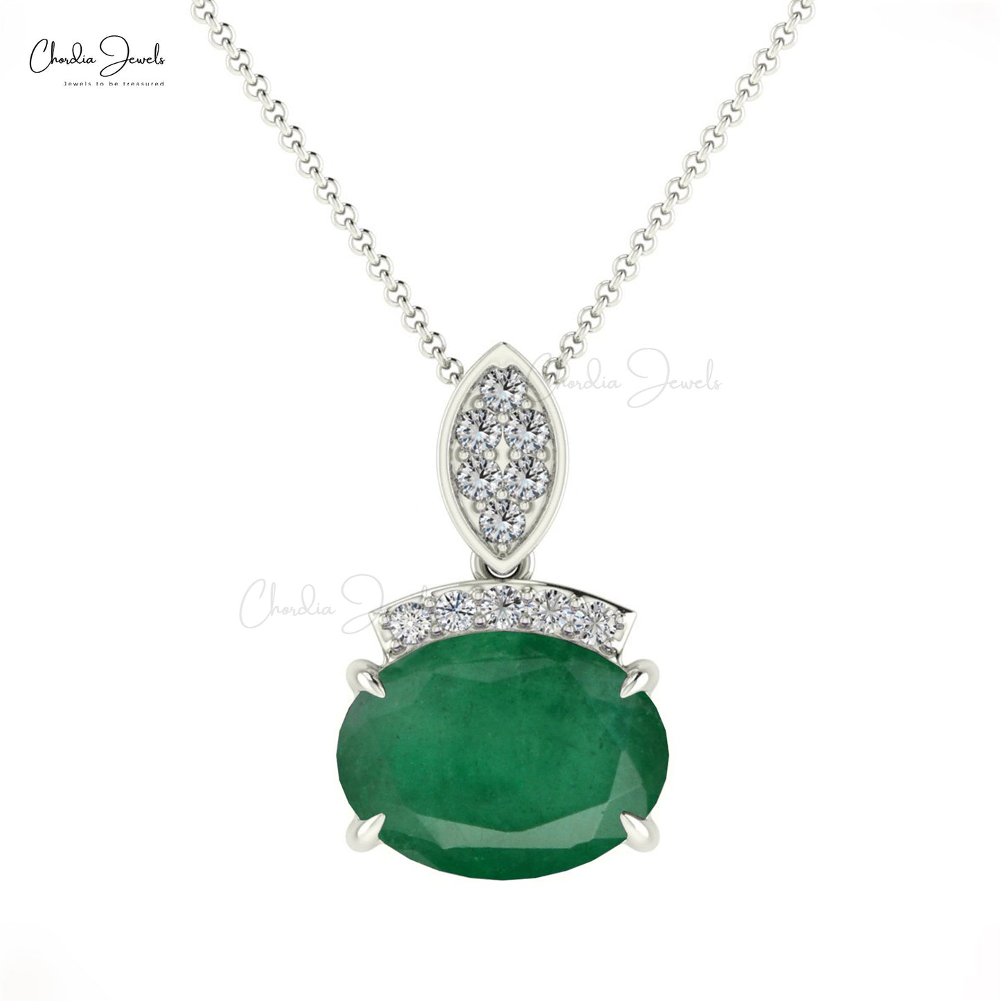Load image into Gallery viewer, Dainty Pendant With Diamond Accents 14k Solid Gold Emerald Gemstone Handcrafted Pendant
