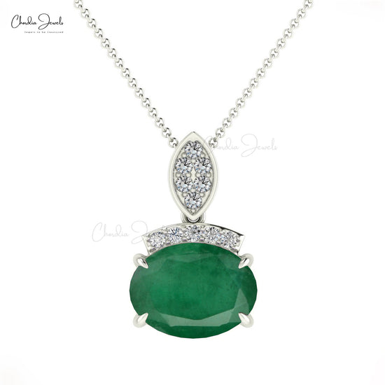 Load image into Gallery viewer, Dainty Pendant With Diamond Accents 14k Solid Gold Emerald Gemstone Handcrafted Pendant
