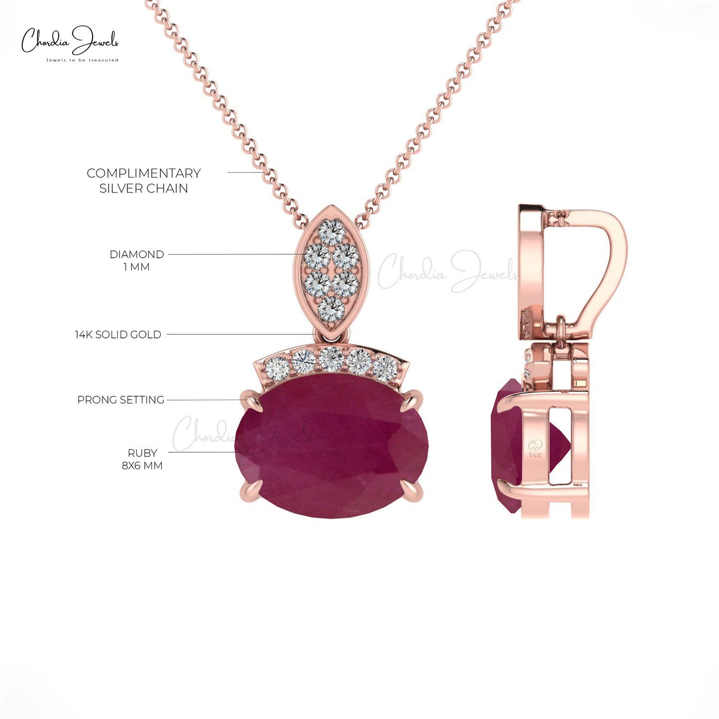 Delicate 14K Gold Ruby Dainty Pendant with G-H Diamond