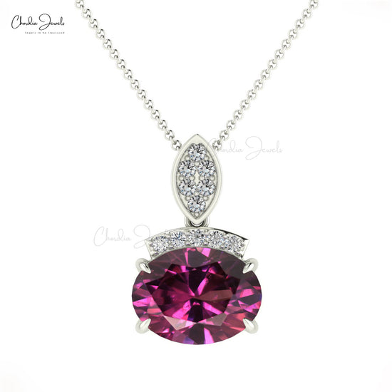 Elegant Oval Cut Rhodolite Garnet & Round Cut Diamond Dainty Pendant