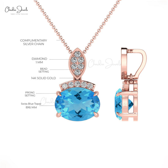 Load image into Gallery viewer, AAA Quality Swiss Blue Topaz Dainty Pendant for Her in 14K Gold
