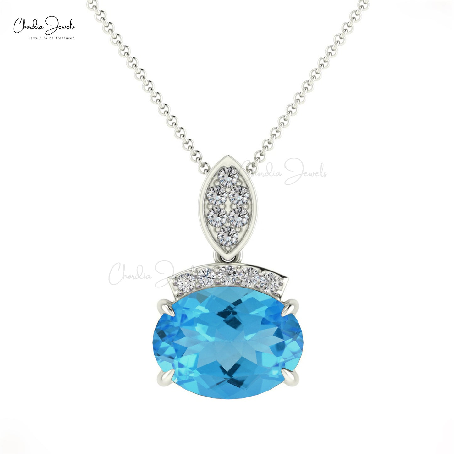 AAA Quality Swiss Blue Topaz Dainty Pendant for Her in 14K Gold