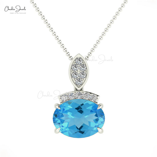 Load image into Gallery viewer, AAA Quality Swiss Blue Topaz Dainty Pendant for Her in 14K Gold

