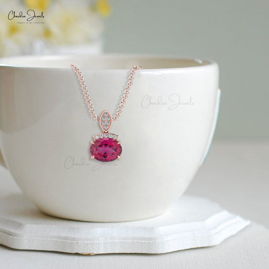 AAA Pink Tourmaline Dainty Pendant for Her in 14K Gold