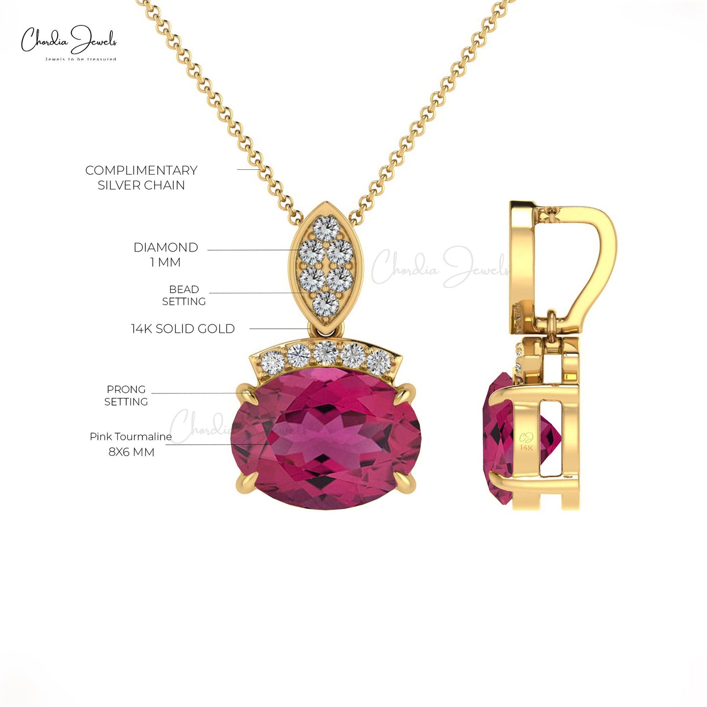 AAA Pink Tourmaline Dainty Pendant for Her in 14K Gold