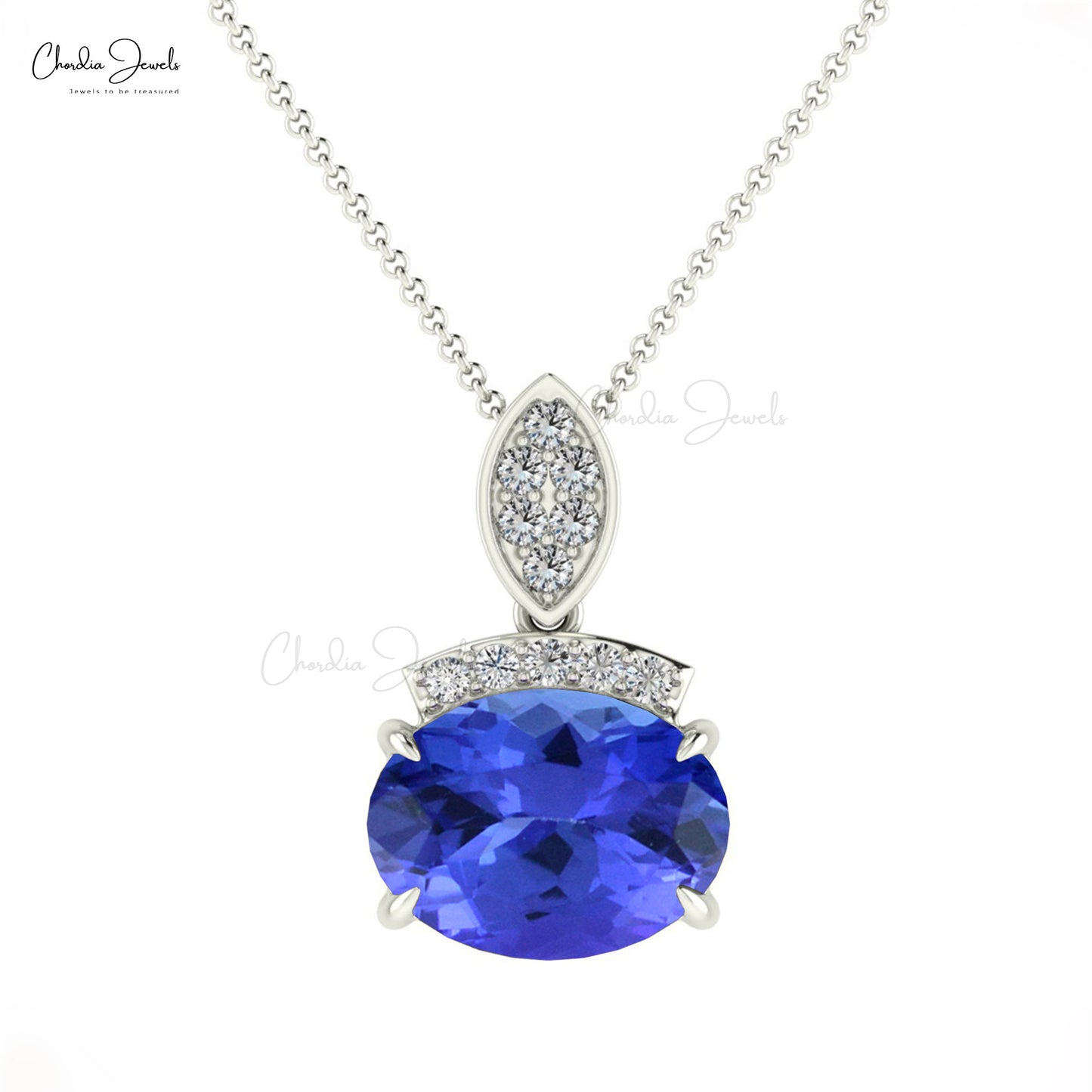 Elegant Design Handmade Diamond Dainty Pendant Necklace Natural Tanzanite Gemstone Pendant in 14k Pure Gold Gift For Wife