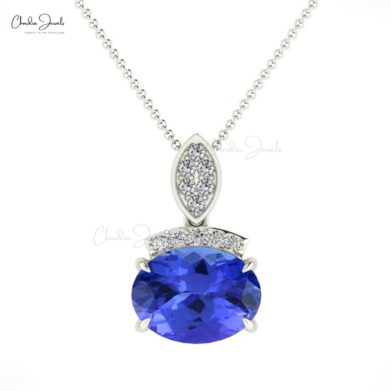 Elegant Design Handmade Diamond Dainty Pendant Necklace Natural Tanzanite Gemstone Pendant in 14k Pure Gold Gift For Wife