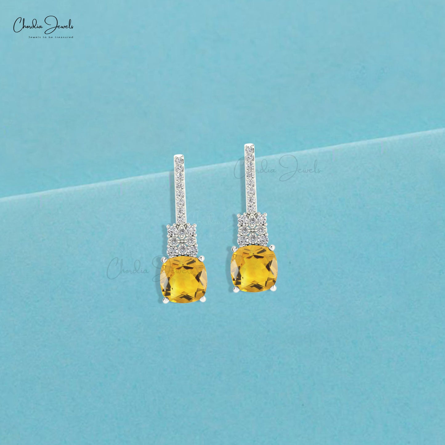 Load image into Gallery viewer, High Class 14K Gold Cushion Cut Citrine &amp;amp; Round Cut Diamond Studded Earring
