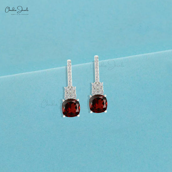 Load image into Gallery viewer, Natural Garnet &amp;amp; Round Cut Diamond Studded Earring In For Woman
