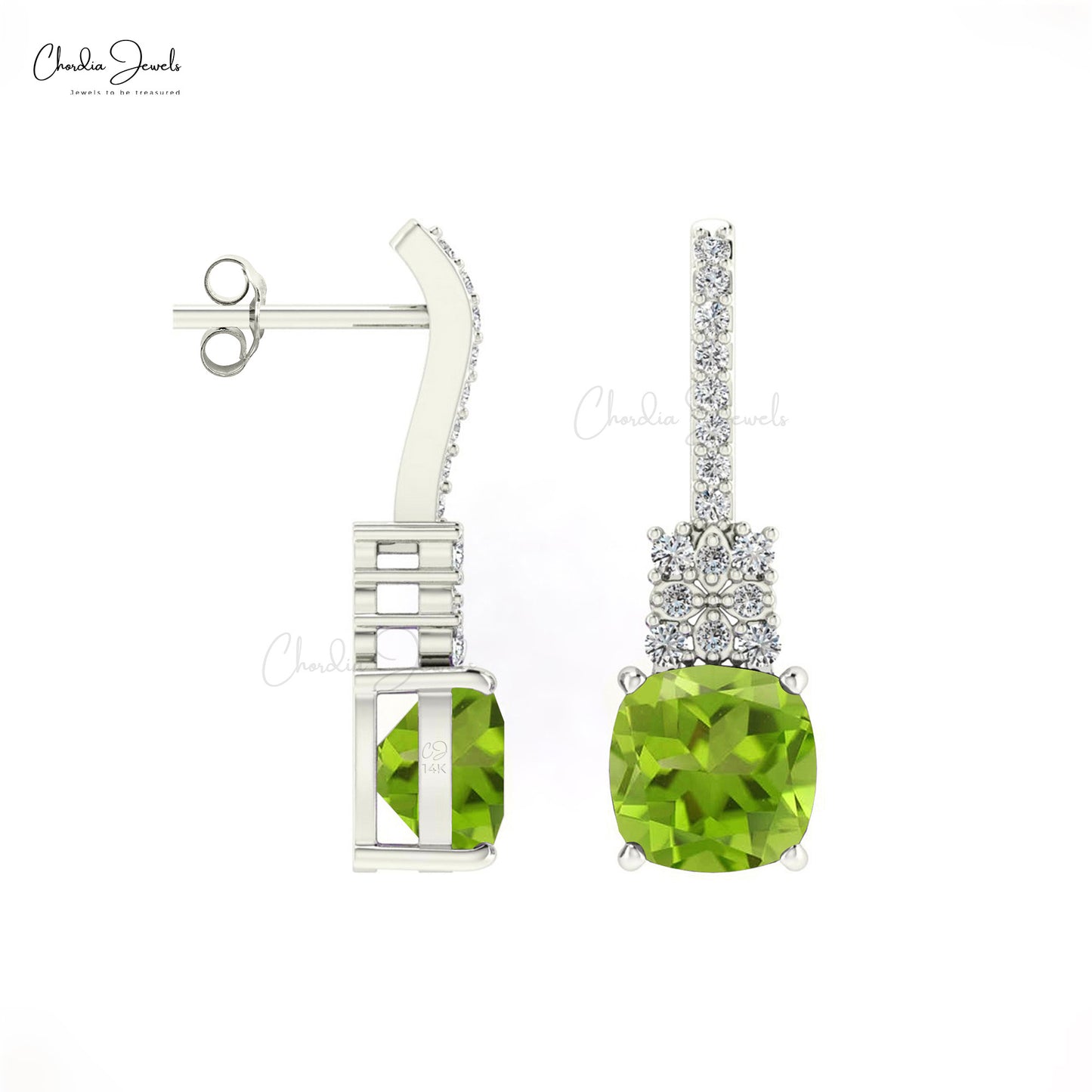 14K Gold Peridot & Round Cut Diamond Studded Earring for Her