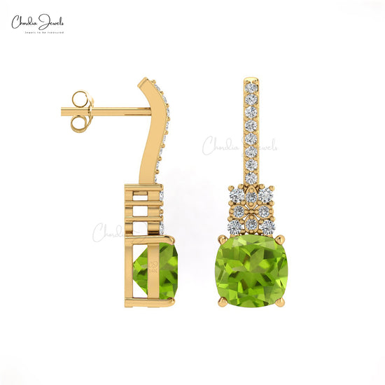 14K Gold Peridot & Round Cut Diamond Studded Earring for Her