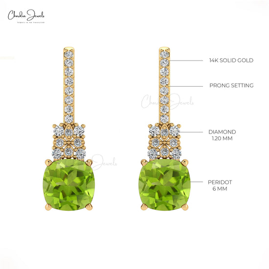14K Gold Peridot & Round Cut Diamond Studded Earring for Her