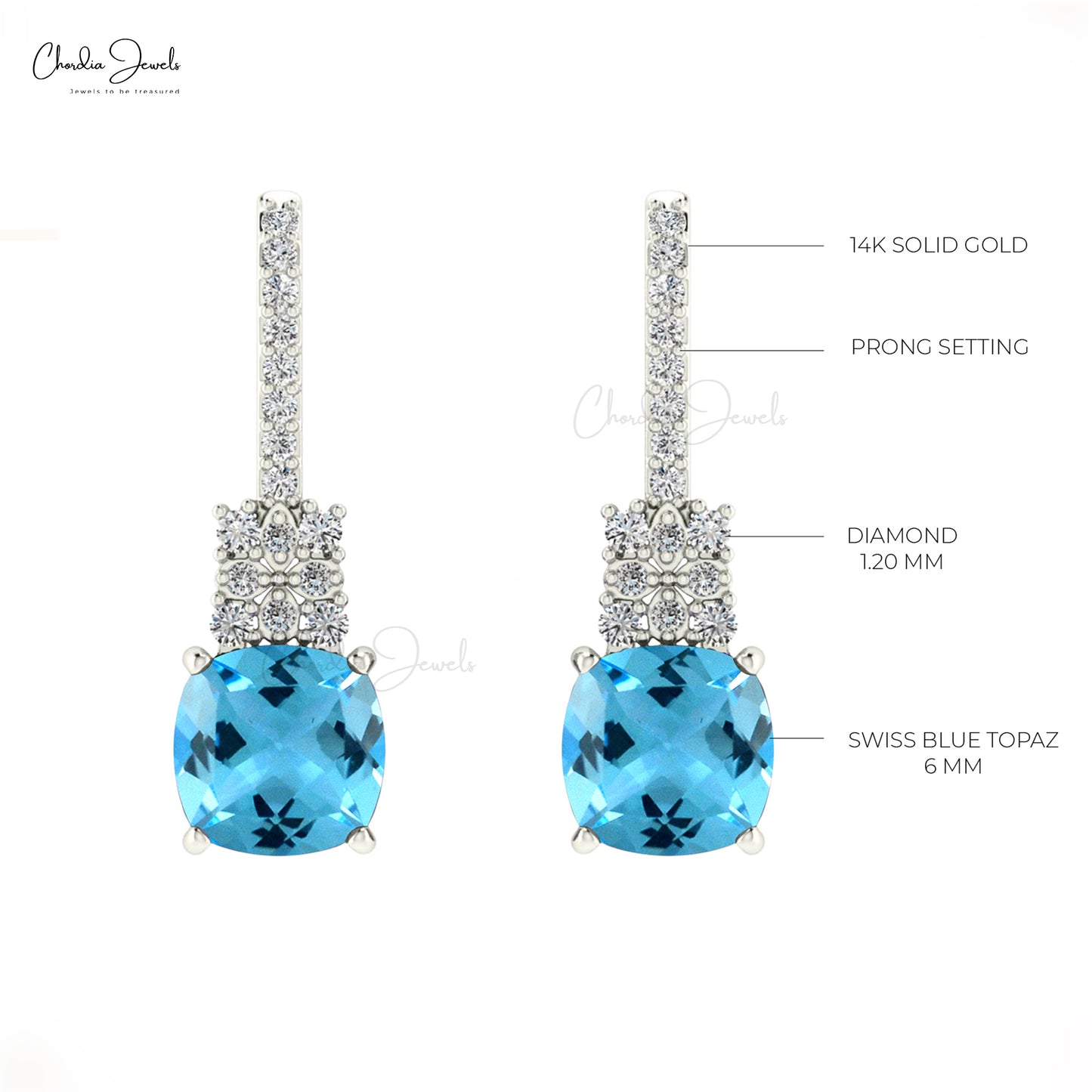 Swiss Blue Topaz Dangling Earrings