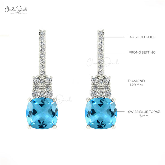 Swiss Blue Topaz Dangling Earrings