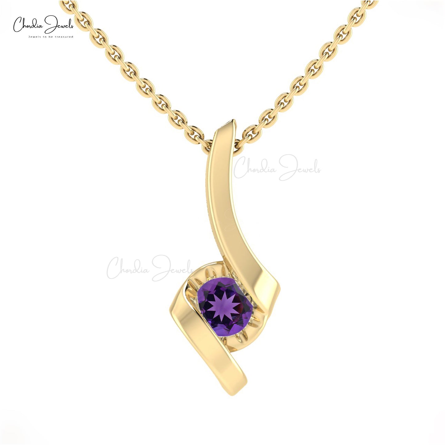 Genuine Amethyst Pendant, 14k Solid Gold Handmade Pendant, 4mm Round Gemstone Solitaire Pendant Gift for Wife