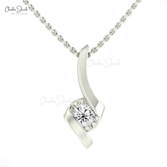 1/4 CT Solitaire Diamond Twisted Pendant Necklace in 14k Solid Gold