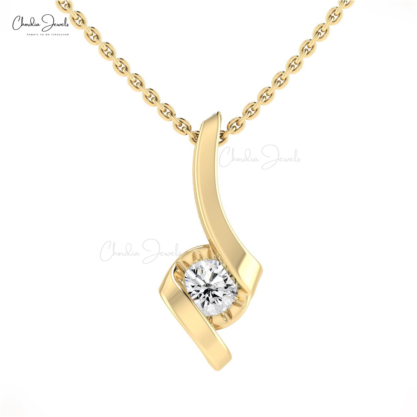 Single Stone Twisted Pendant In 14k Real Gold G-H Diamond 4mm Round Solitaire Necklace
