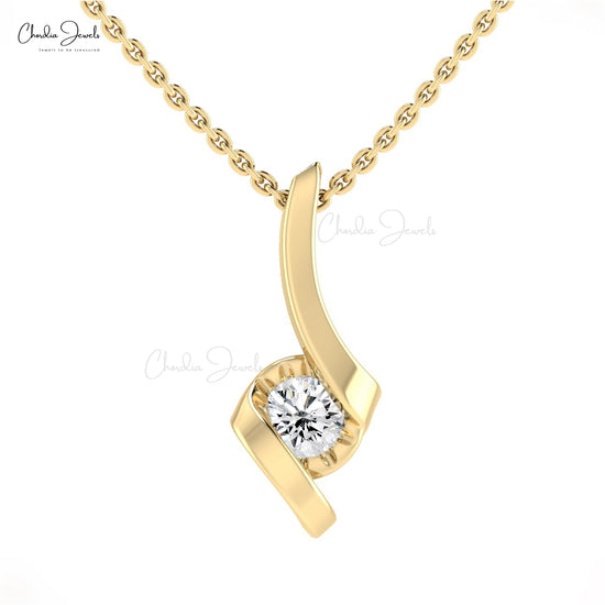 Single Stone Twisted Pendant In 14k Real Gold G-H Diamond 4mm Round Solitaire Necklace