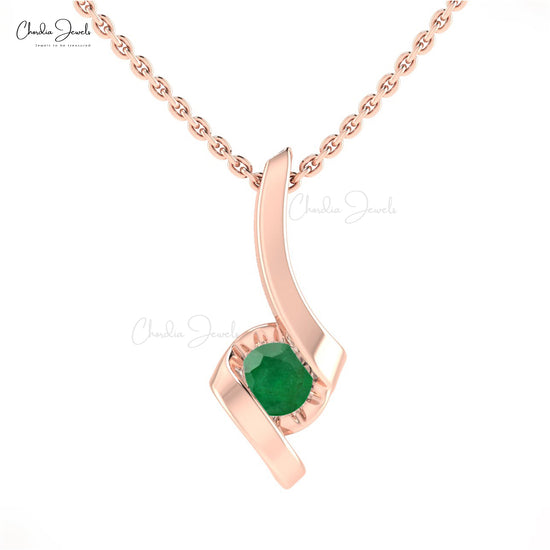 Load image into Gallery viewer, Solitaire Pendant With Emerald Gemstone 14k Solid Gold May Birthstone Minimalist Pendant
