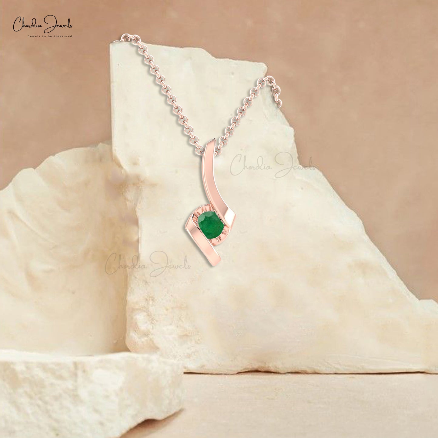 Solitaire Round Emerald Twisted Pendant in 14k Gold for Christmas Gifts