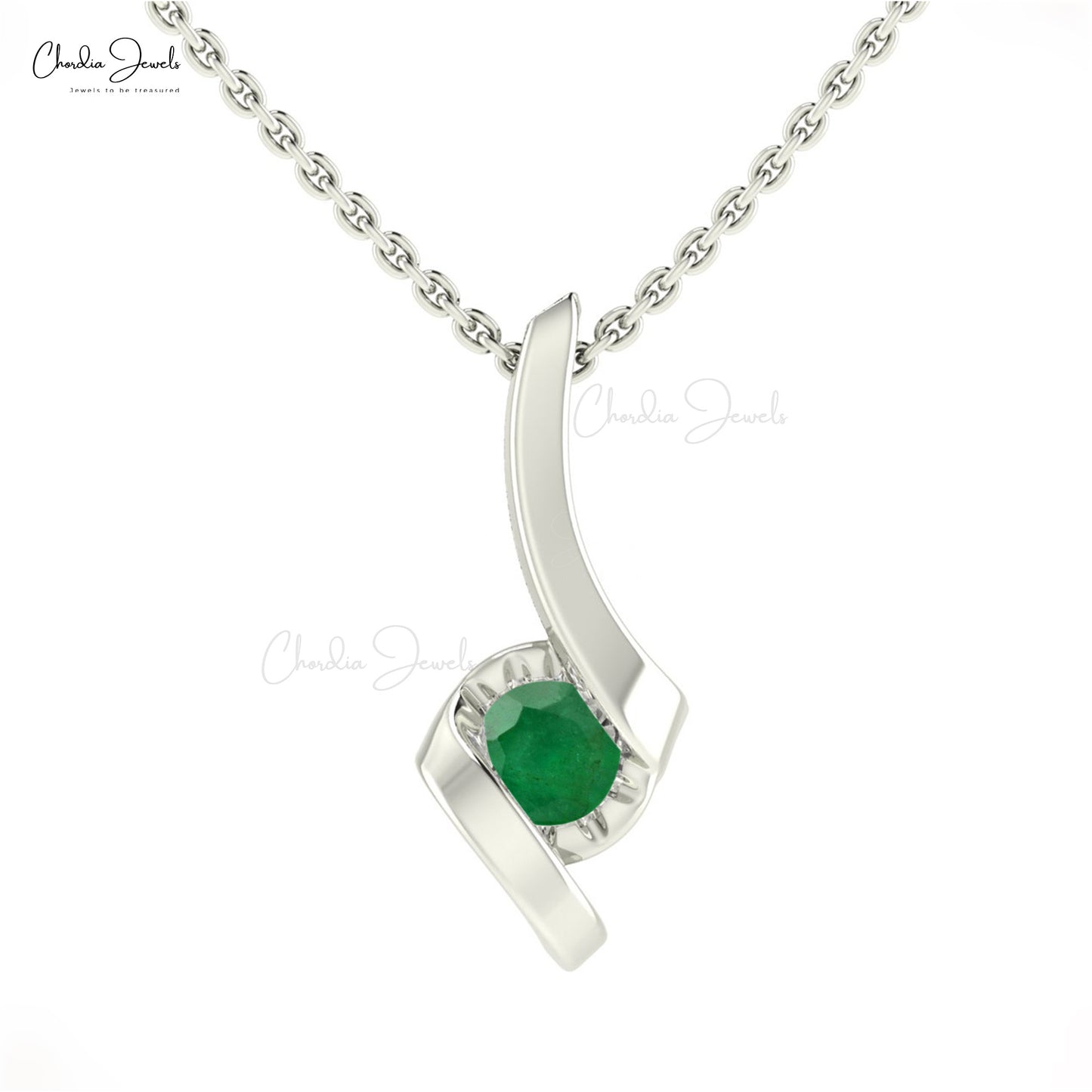 Solitaire Pendant With Emerald Gemstone 14k Solid Gold May Birthstone Minimalist Pendant 