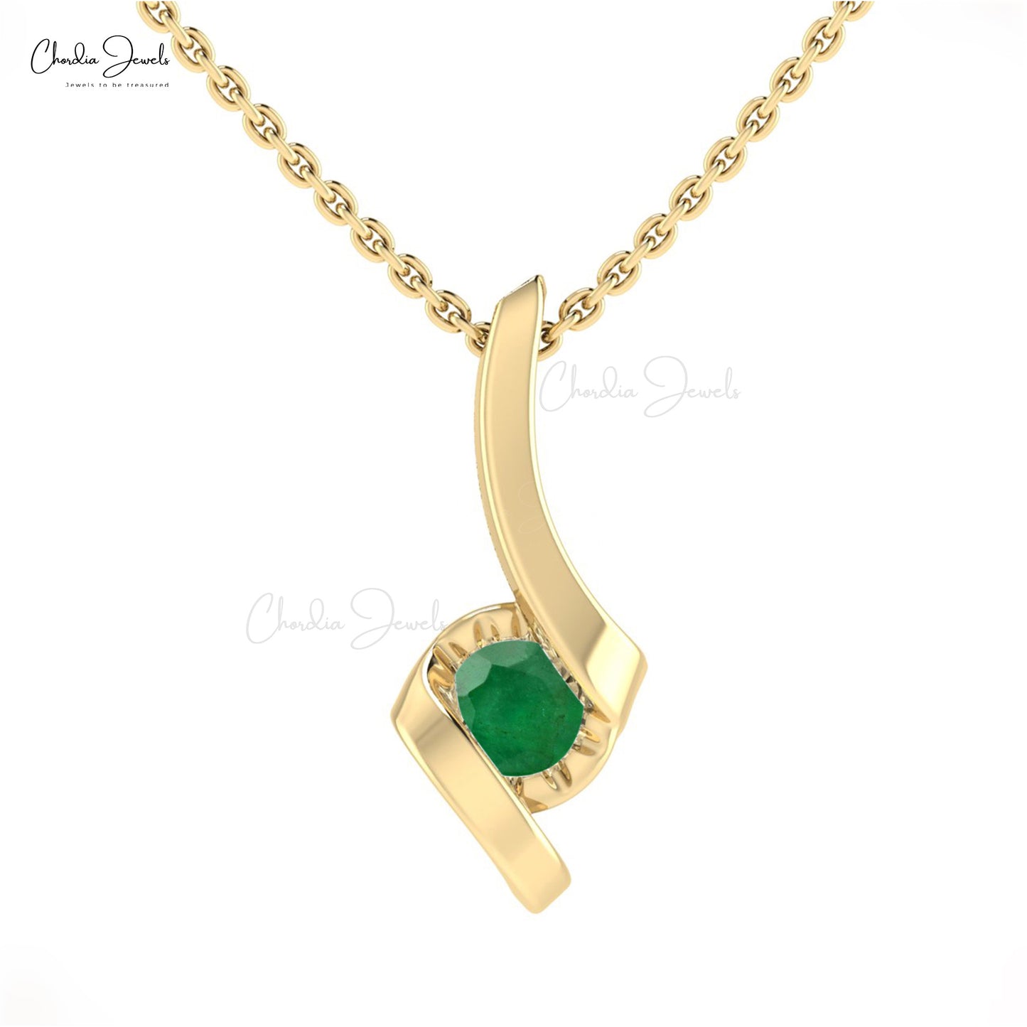 Solitaire Pendant With Emerald Gemstone 14k Solid Gold May Birthstone Minimalist Pendant 