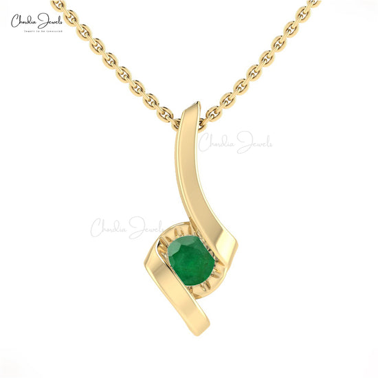 Solitaire Round Emerald Twisted Pendant in 14k Gold for Christmas Gifts