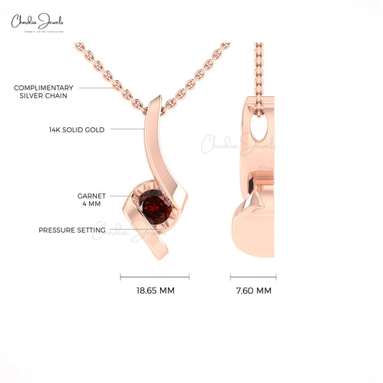14k Solid Gold Solitaire Rhodolite Garnet Twisted Pendant