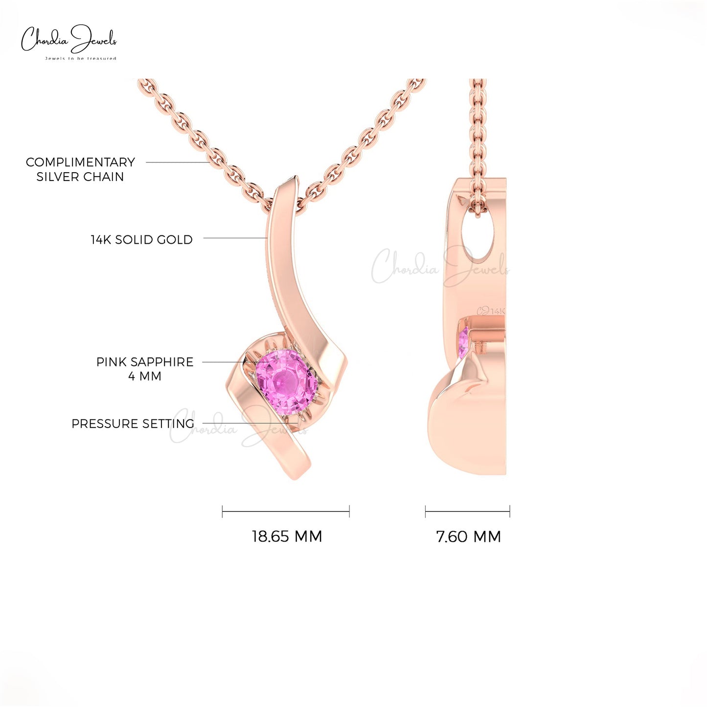 Solitaire Round Pink Sapphire Twisted Pendant
