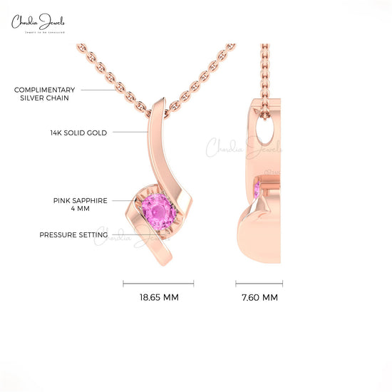Solitaire Round Pink Sapphire Twisted Pendant