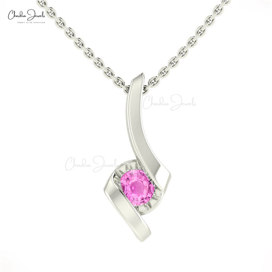 Solitaire Round Pink Sapphire Twisted Pendant