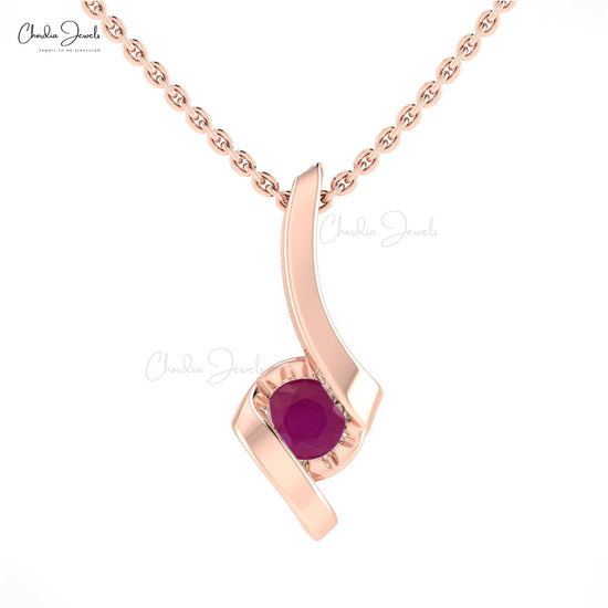 Natural Solitaire Round Cut Ruby Birthstone Twisted Pendant Necklace