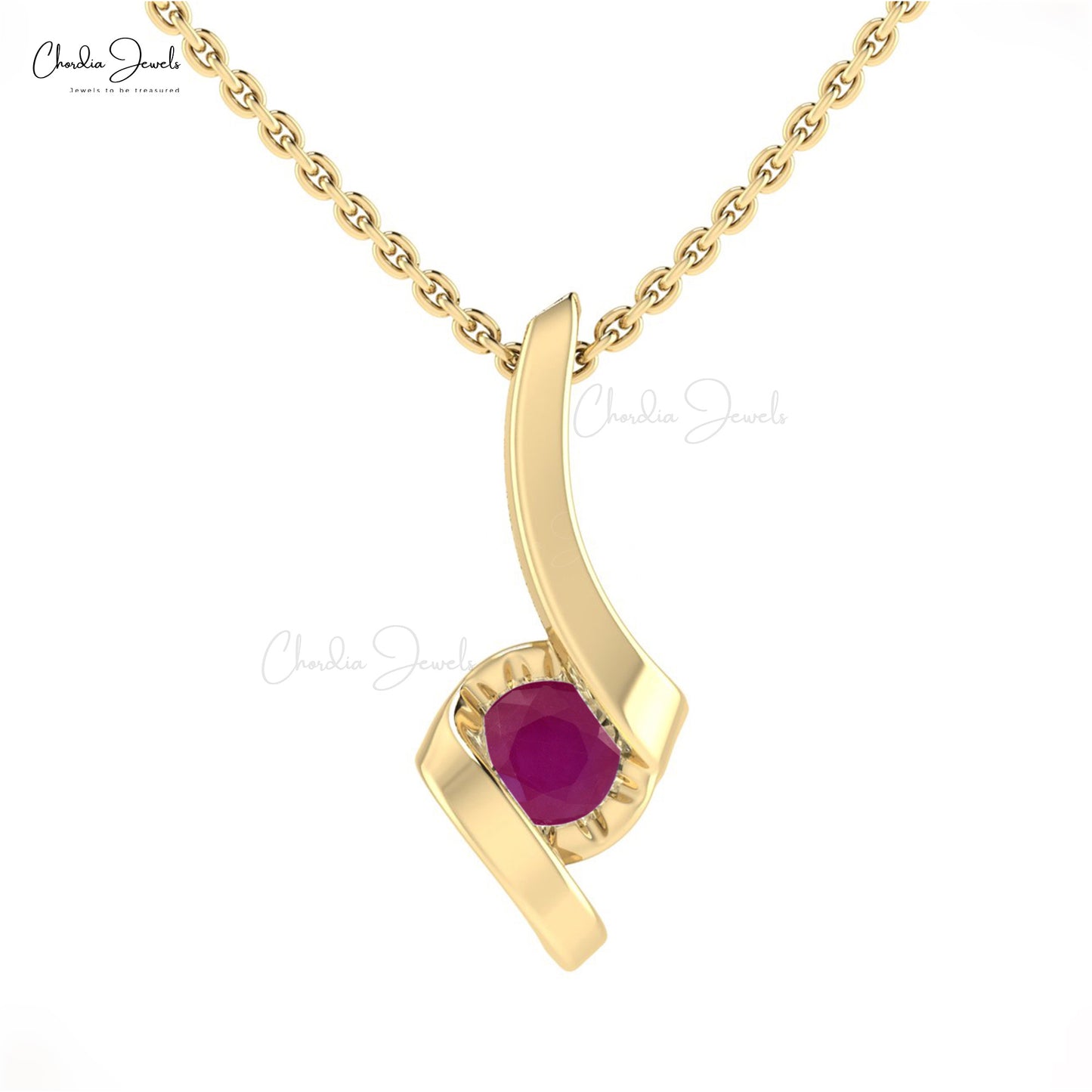 Natural Solitaire Round Cut Ruby Birthstone Twisted Pendant Necklace