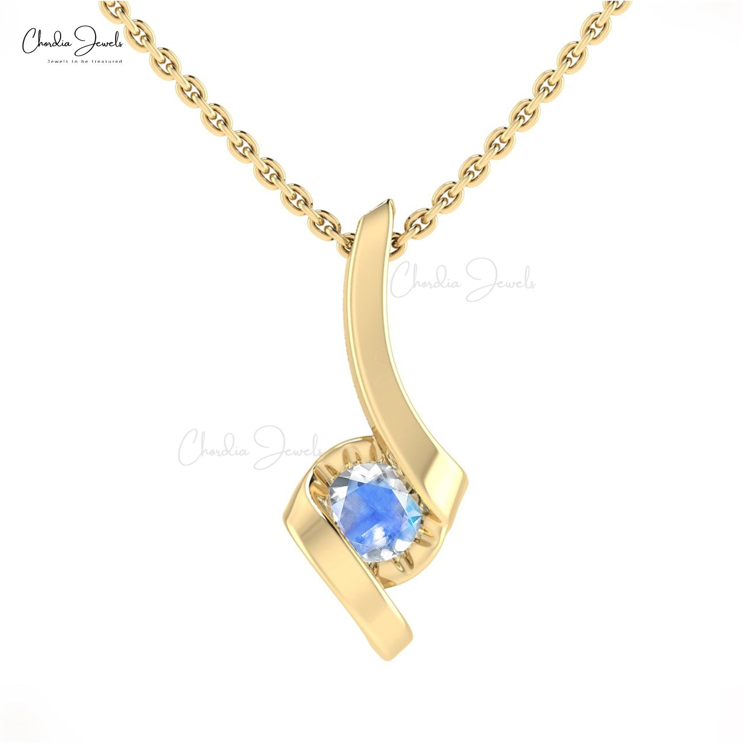 Load image into Gallery viewer, 14k Solid Gold Genuine Rainbow Moonstone Twisted Pendant

