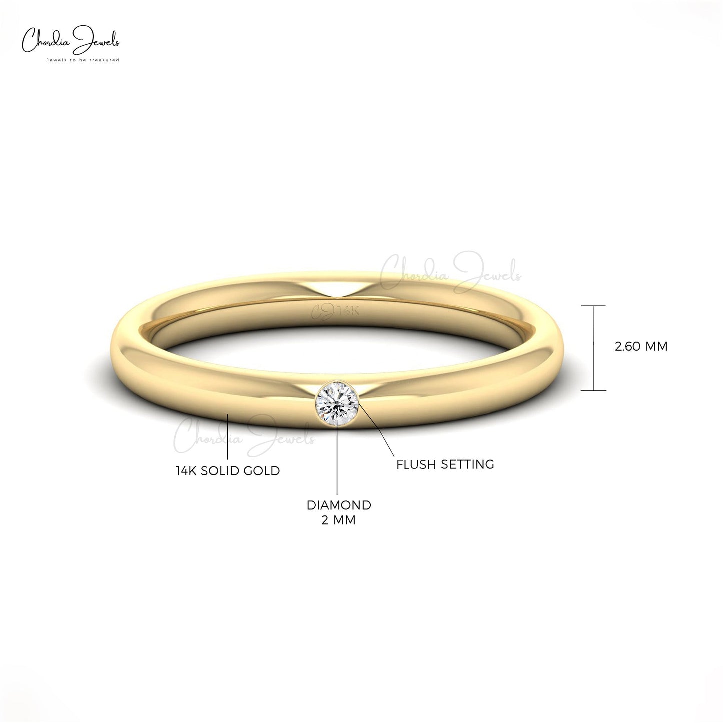 2mm Round Cut Diamond Ring in 14K Solid Gold, 0.03 Carat F-G White Diamond Wedding Solitaire Ring For Women (Size 5-11)