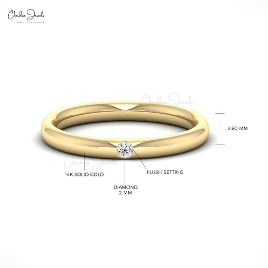 2mm Round Cut Diamond Ring in 14K Solid Gold, 0.03 Carat F-G White Diamond Wedding Solitaire Ring For Women (Size 5-11)