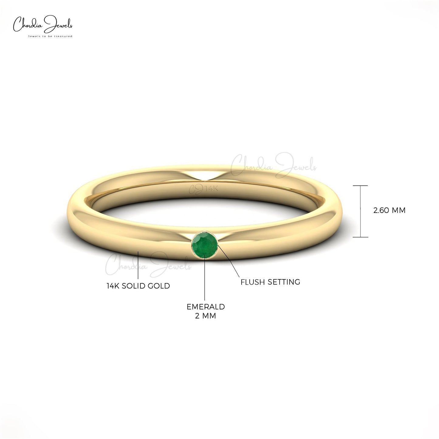 Exquisite Solitaire Ring With Emerald Gemstone 14k Solid Gold Flush Set Minimalist Ring
