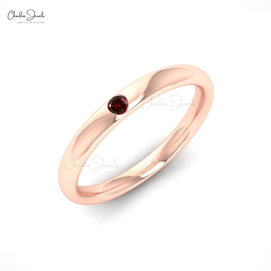 Genuine Garnet Solitaire Ring in 14k Solid Gold