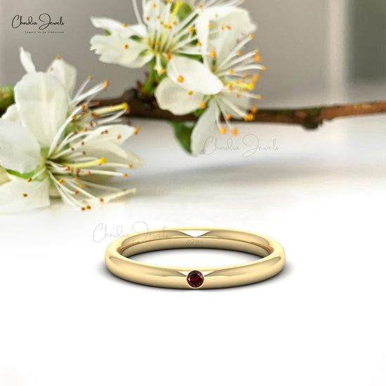 Genuine Garnet Solitaire Ring in 14k Solid Gold