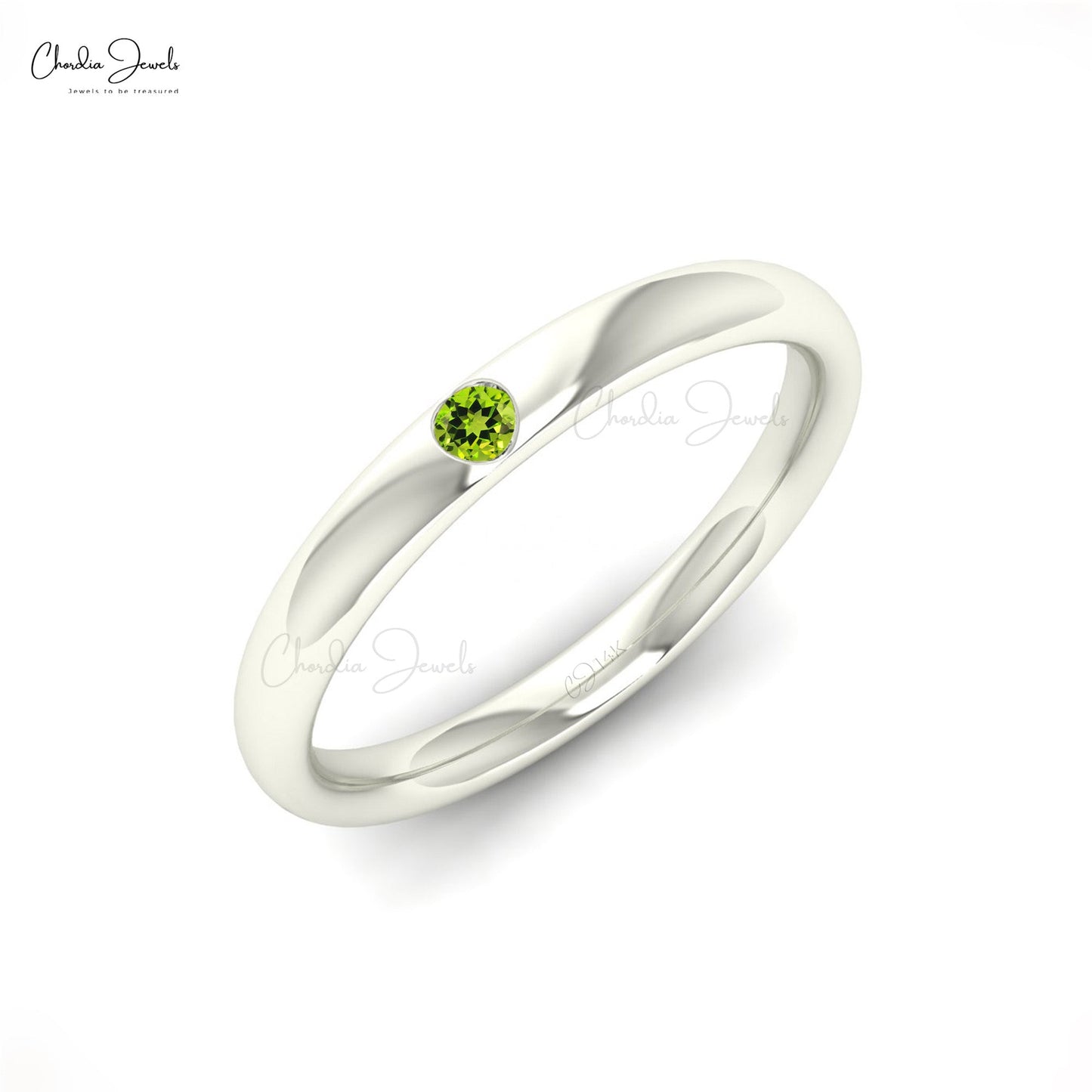 14k Solid Gold Round Natural 0.05 Ct Peridot Gemstone Ring