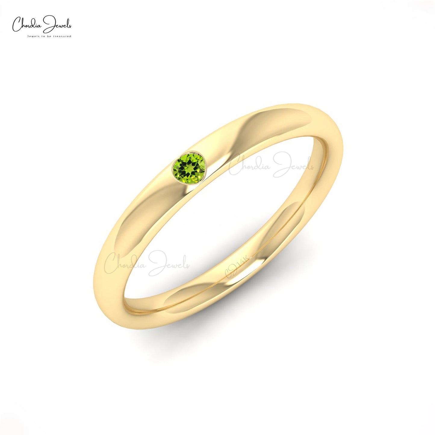 14k Solid Gold Round Natural 0.05 Ct Peridot Gemstone Ring