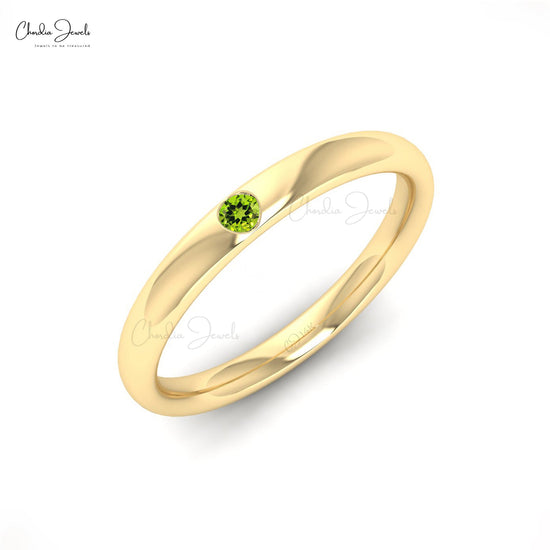 14k Solid Gold Round Natural 0.05 Ct Peridot Gemstone Ring